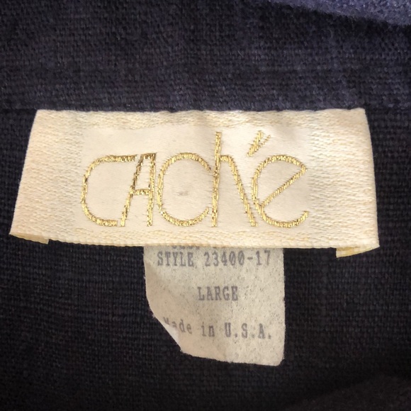 CACHÉ 💯% LINEN NAVY BLUE JACKET • GOLD BUTTONS • RHINESTONE TRIM • Sz L - Picture 11 of 15